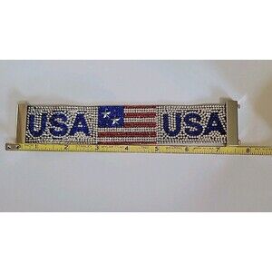 USA American Flag Clear Austrian Crystal Bracelet Magnet Close Red White & Blue